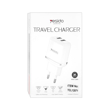 TRAVEL CHARGER DUAL USB OUTPUT - With Lightning Cable